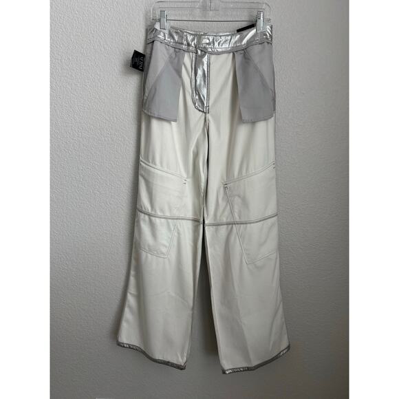 AFRM Faux Leather Wynn Cargo Pants in Silver Metallic - Picture 9 of 13